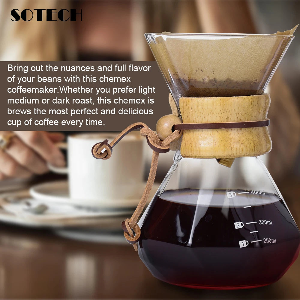 Glass Coffee Pot Drip Brewing Chemex Cafetera 400M/600ML Hand Brewed Coffee Filter Cup Pour Over Coffee Maker For Home Office