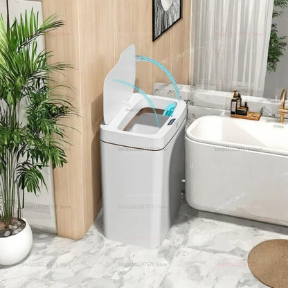 15L Non-Contact Smart Sensor Trash Can Automatic Bagging Electric Bathroom Kitchen Smart Waste Bin for Home Office White
