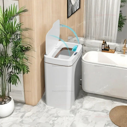 15L Non-Contact Smart Sensor Trash Can Automatic Bagging Electric Bathroom Kitchen Smart Waste Bin for Home Office White