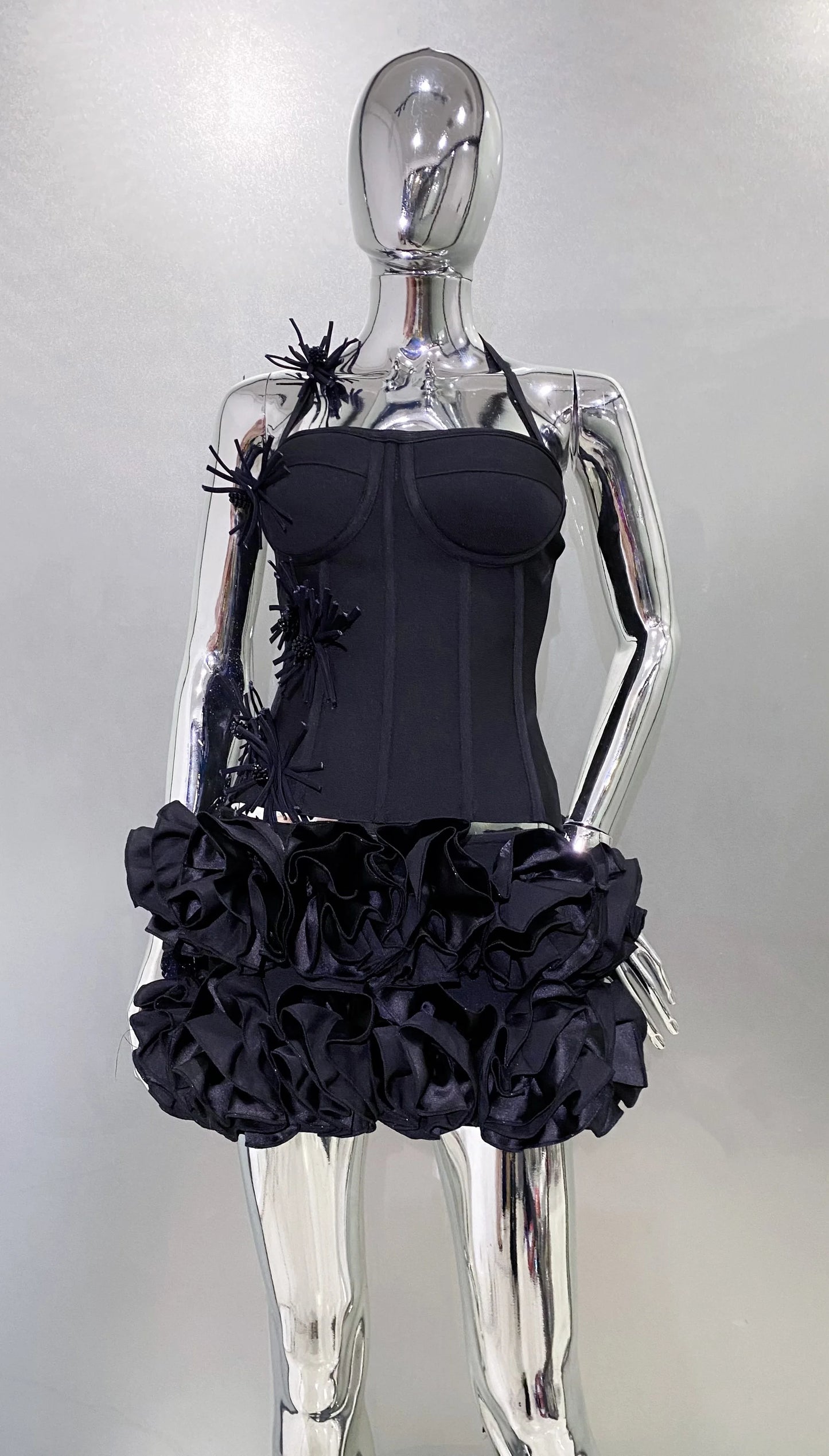 Black Red Color Women Sexy Strapless Laced-up Tops Florlas Bodycon Mini Skirt Set Celebrate Birthday Party Cocktail Dress