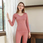 FINETOO 2 Pieces Women Thermal Underwear Sexy Long Sleeve Winter Clothes Seamless Thermal Intimate Set Ladies Thick Sleepwear