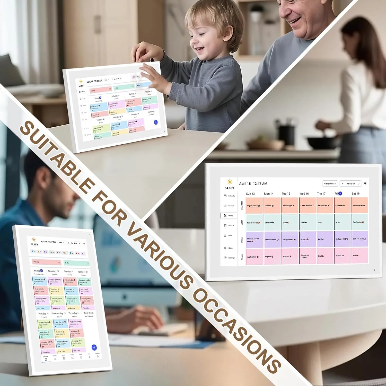 Hindetel 10 inch Digital frame Perpetual Calendar Chore Chart photo video play Smart Touchscreen Display for Family SchedulesInteractive KiosksGoWisse.com