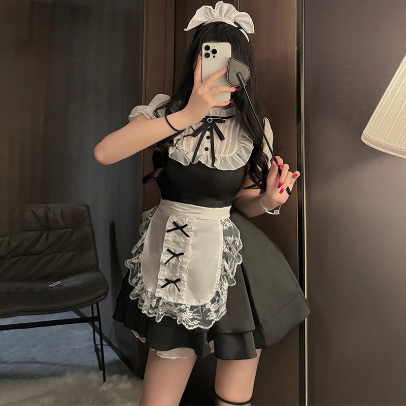 Anime Cosplay Costumes Maid Outfit Women Lolita Dress with French Apron Japanese Coffee Girl Sexy Lingerie Set Porno Bar Uniform