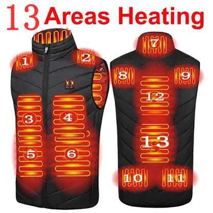 Men USB Infrared 17 Heating Areas Vest Jacket Men Winter Electric Heated Vest Waistcoat For Sports Hiking Oversized 5XL