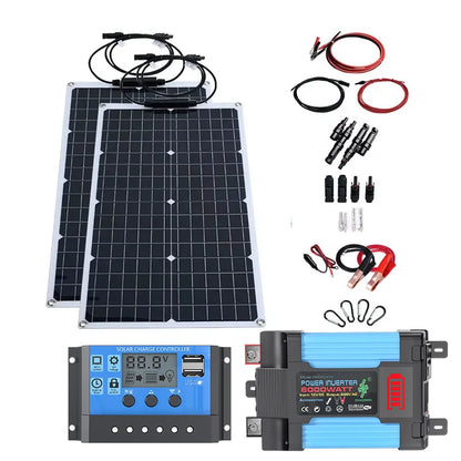 10V 220V 2000W Flexible Solar Panel System 12V Battery Charger Controller 4000W Inverter Kit Complete For Home Outdoor Capming