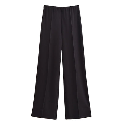 TRAFZA Women New Fashion Slimming 2-Piece Set Double-Sided Fabric O-Neck Long-Sleeve Top+Elegant Stretch Long Pants Female Suit