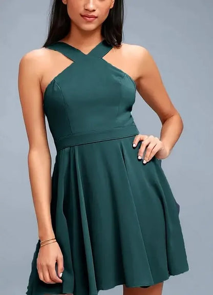 Women Sleeveless Backless Sexy Club Mini Dress 2024 Summer Party Strappy Back Zipper Solid Shift Halter Short Dresses
