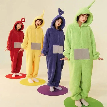 Adult Kids Costume Home 4 Colors Funny Tinky Winky Anime Tele baby tubbies Laa-Laa Po Soft Long Sleeves Piece Pajamas Costume
