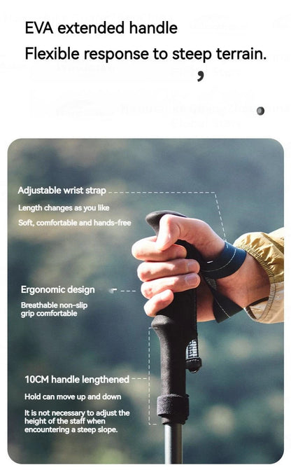 Naturehike 5-Section Walking Stick Pole Carbon Fiber Aluminum Alloy Folding Teleskopic Ultralight Trekking Hiking Canes UL Pro