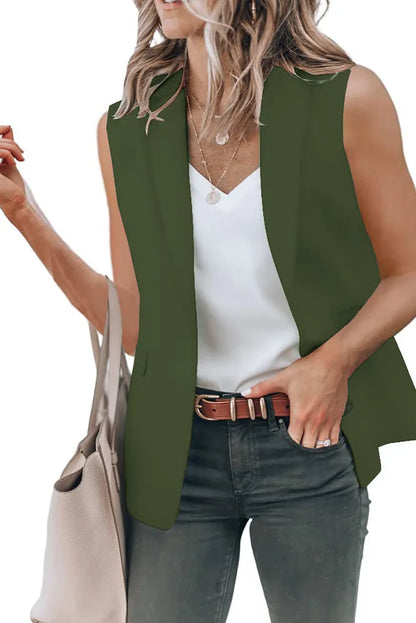 2023 Autumn New Style Sleeveless Solid Color Suit Collar Loose Cardigan Women's Wear