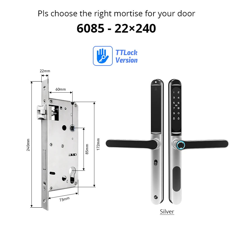 Waterproof TTLock Outdoor Gate Fingerprint Bluetooth APP RFID Code Keyless Electronic Smart Door Lock for Glass Aluminum Sliding