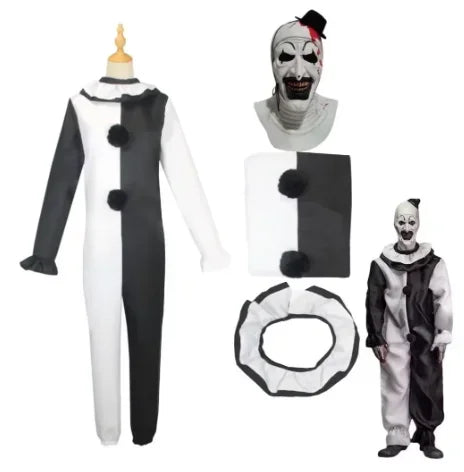 Men Women Art The Clown Cosplay Movie Terrifier 2 Art The Clown Cosplay Costume Jumpsuit Mask Halloween Adult Kids Costumes Mask