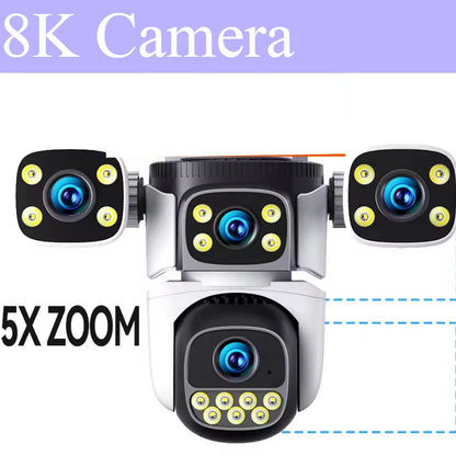 20MP 10X Optical Zoom WiFi6 Outdoor Security Cam Four Lens Three Screens Auto Tracking 6K Dual Len Waterproof WiFi CCTV Cam 10K