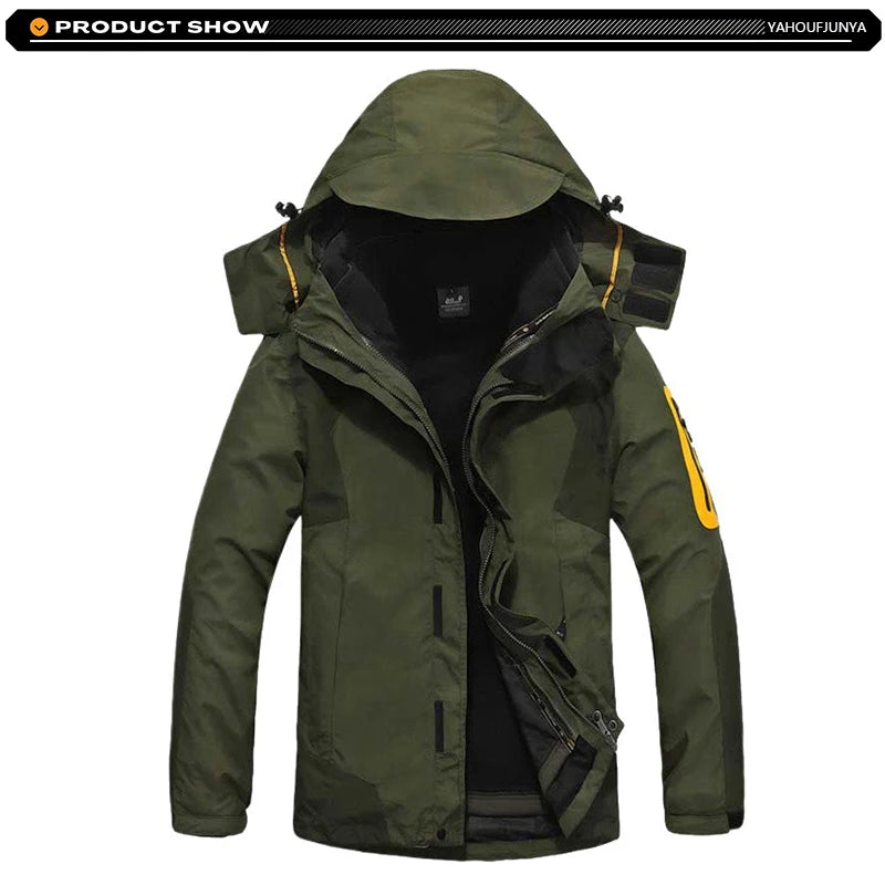 Winter Men Triple Windbreak Thick Warm Removable Hooded Jacket Men Autumn Hiking Outdoor Travel Camping Skiing Jacket Coat Male