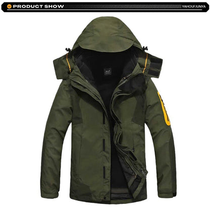Winter Men Triple Windbreak Thick Warm Removable Hooded Jacket Men Autumn Hiking Outdoor Travel Camping Skiing Jacket Coat Male