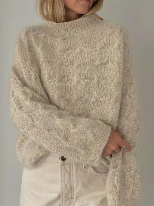 Women's Sweater Spring Autumn High Neck Casual Versatile Loose Solid Color Warm Long Sleeved Pullover Knitted Sweater