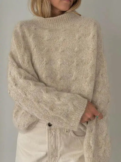 Women's Sweater Spring Autumn High Neck Casual Versatile Loose Solid Color Warm Long Sleeved Pullover Knitted Sweater