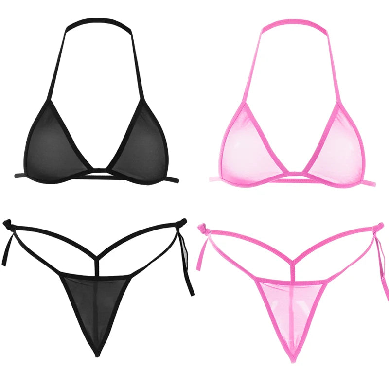2PCS Women Sexy Lingerie Sets Ultra-thin Mesh Wirefree Bra Set Lingerie Ultra Hot Women's Transparent Exotic Underwear Sets