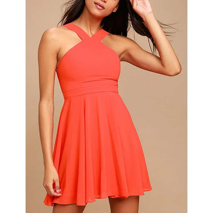 Women Sleeveless Backless Sexy Club Mini Dress 2024 Summer Party Strappy Back Zipper Solid Shift Halter Short Dresses