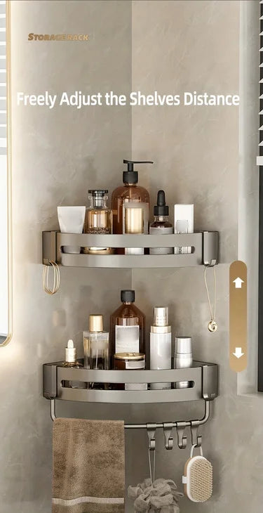 1pc Non-Drill Aluminum Bathroom Storage Rack - Wall-Mounted Corner Shelf for Shampoo, Makeup, and Accessories