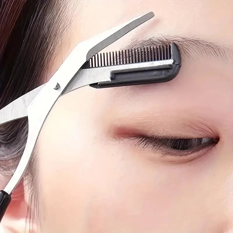 Stainless Steel Eyebrow Trimmer Scissors & Comb Set - Precision Grooming Tool for Men and Women - Effortless Hair Removal