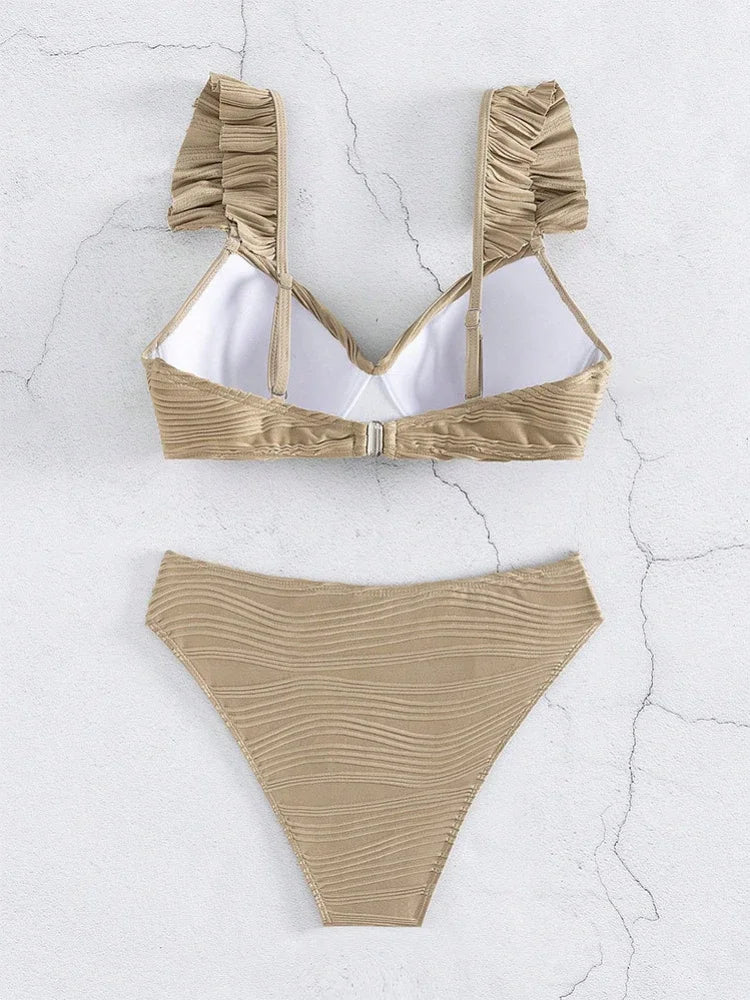 New Sexy Push Up Bikini Ribbed Plus Size Swimwear Women Swimsuit Biquini Set Beachwear Bathing Suit 2024 Mujer Thong Monokini XL