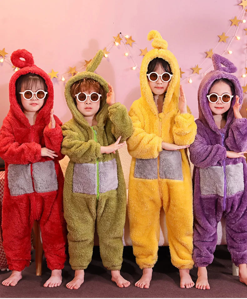 Adult Kids Costume Home 4 Colors Funny Tinky Winky Anime Tele baby tubbies Laa-Laa Po Soft Long Sleeves Piece Pajamas Costume