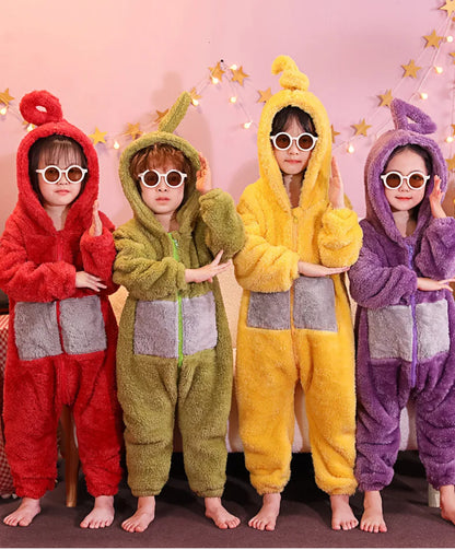 Adult Kids Costume Home 4 Colors Funny Tinky Winky Anime Tele baby tubbies Laa-Laa Po Soft Long Sleeves Piece Pajamas Costume
