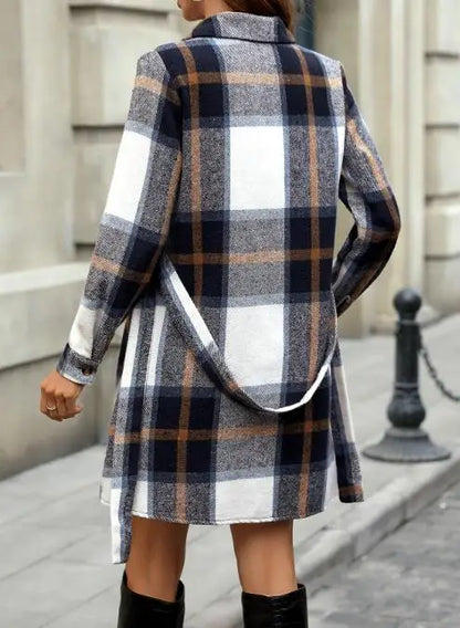 Women's Jacket Spring Autumn New Elegant and Commuting Style Striped Turn-Down Collar Long-Sleeved Casual Lace Up Jacket