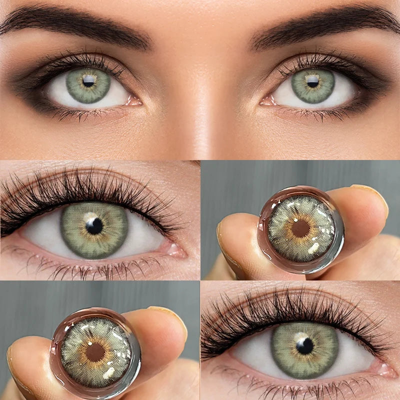 DUOXIU Yearly 365days Soft Lenses Pink-Blue Fashion Pupil Style Myopia Colored Contact Lenses (1 Pair) Covers Brown Eyes