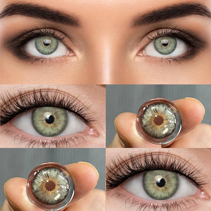 DUOXIU Yearly 365days Soft Lenses Pink-Blue Fashion Pupil Style Myopia Colored Contact Lenses (1 Pair) Covers Brown Eyes