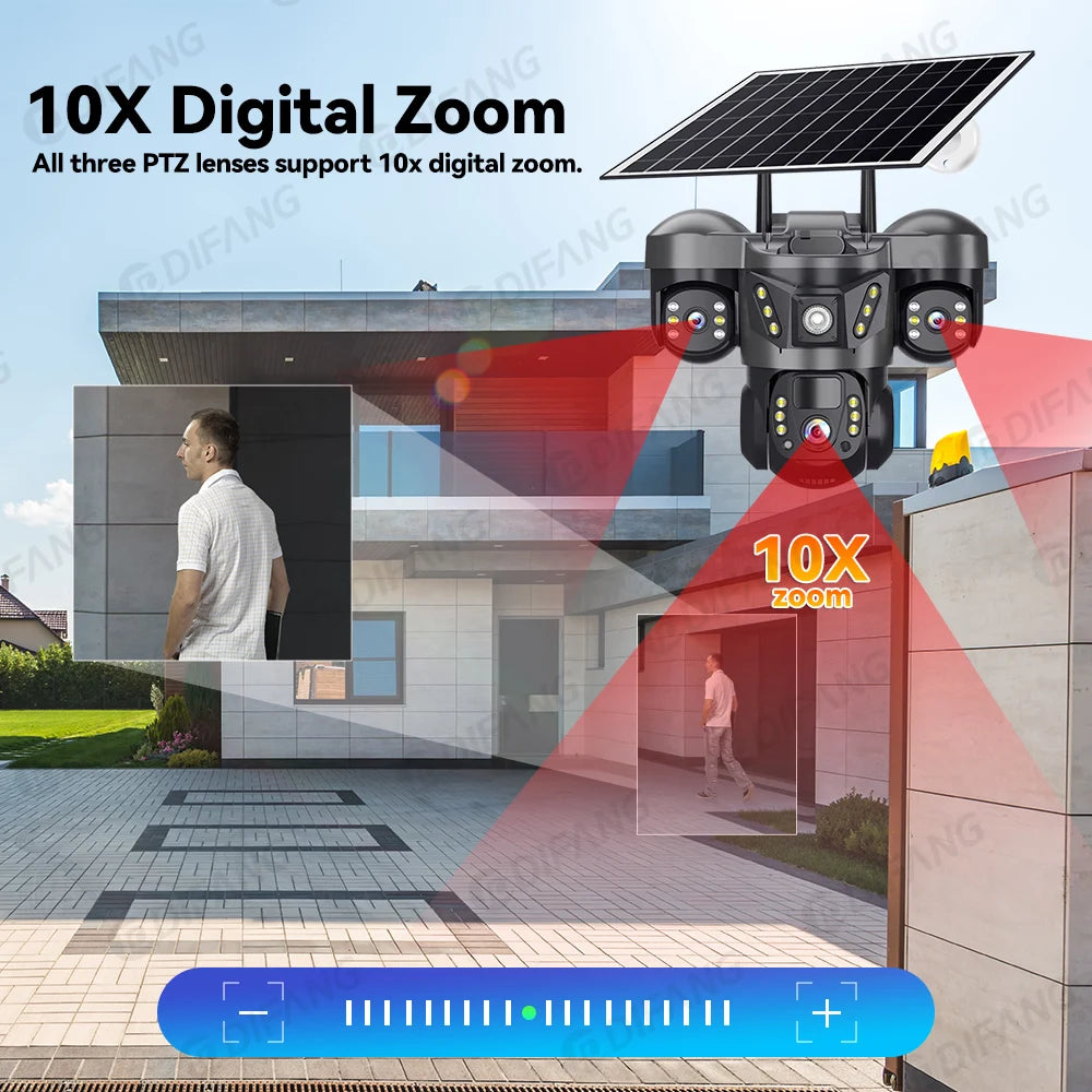 8K 15MP Three Screen 10X Zoom Wifi Surveillance Camera V380 Pro 4G Camera Solar Outdoor Waterproof Battery Security CCTV Solar