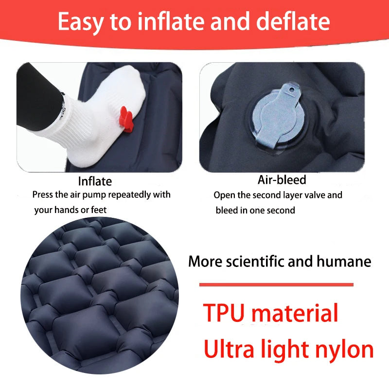 Outdoor Sleeping Pad Camping Inflatable Mattress Built-in Pump Ultralight Air Cushion Travel Mat With Headrest For Travel Hiking
