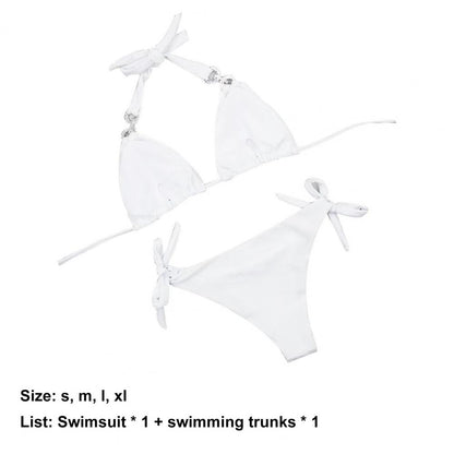 2 Pcs Bathing Suit Rhinestone Lace Up Halter Neck Soft Summer Bikini Set Summer Brazilian Bikini traje de baño mujer