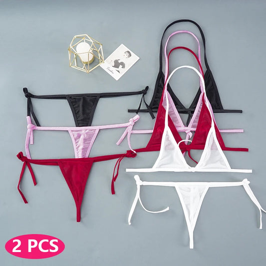 2PCS Women Sexy Lingerie Sets Ultra-thin Mesh Wirefree Bra Set Lingerie Ultra Hot Women's Transparent Exotic Underwear Sets