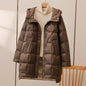 Winter Long 90% White Duck Down Jacket Women Hooded Zipper Puffer Coat Casual Warm Loose Puffer Feather Parka