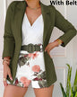 2025 Spring Summer Women's Two Piece Casual Sets Elegant Blazer Suit and Floral Print Shorts Ladies Matching Set Blazer Shorts