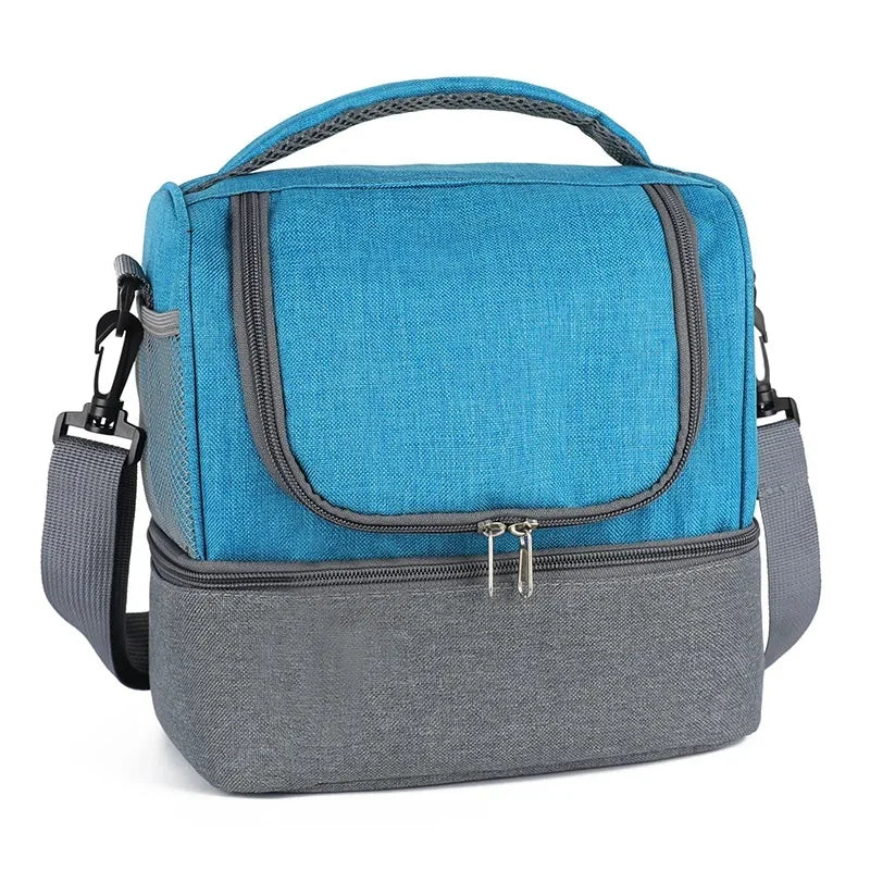 Double Layer Portable Picnic Lunch Bag Crossbody Handheld Insulated Breast Milk Storage Bag Outdoor Meal Box Bag