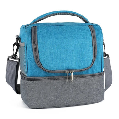 Double Layer Portable Picnic Lunch Bag Crossbody Handheld Insulated Breast Milk Storage Bag Outdoor Meal Box Bag