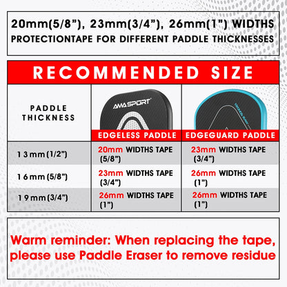 AMASPORT 2Pack Pickleball Paddle Edge Tape 20/23/26mm Paddle Head Edge Guard Racket Edge Protection Tape