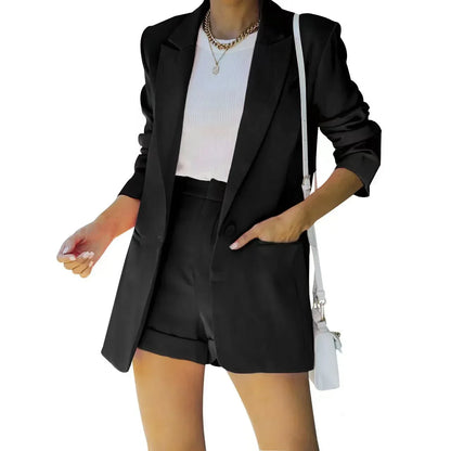2025 Elegant Two Piece Blazer Suit Sets Women OL Office Sets Slim Cardigan Blazer Shorts Solid 2 Piece Set Casual Blazers Set