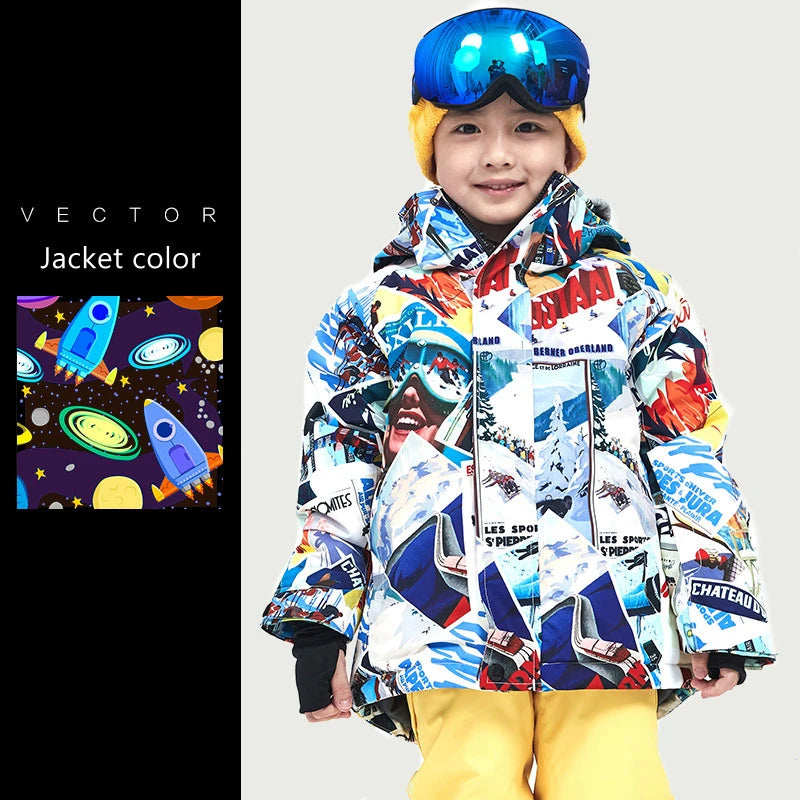 Waterproof Ski Jackets for Children Skiing Snowboarding Jacket Ski Pants Boys Winter Outdoor Ski Jacket Snow Pants -20-30 deg