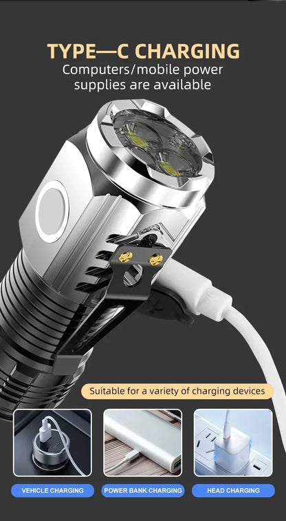 Three-Eyed Monster Mini Flash Super Power Flashlight Rechargeable Portable Outdoor Lighting Long-Range Powerful Flash Lights