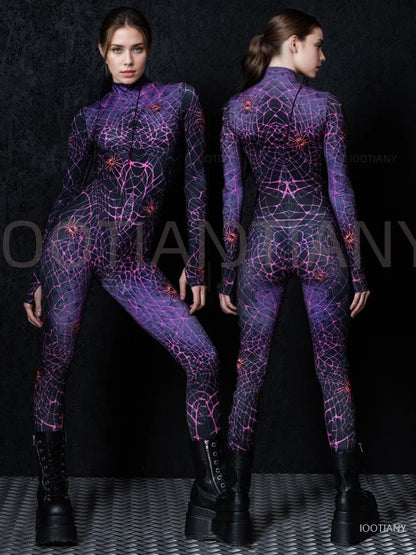 Sexy Web Magic Spider Bodysuit Punk Gothic Couple Role Play Jumpsuit Carnival Slim Fit Tight Costume Halloween Theme Party Suits