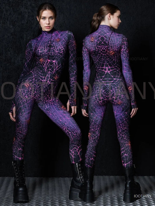 Sexy Web Magic Spider Bodysuit Punk Gothic Couple Role Play Jumpsuit Carnival Slim Fit Tight Costume Halloween Theme Party Suits