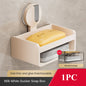 No-Drill Bathroom Soap Holder - Suction Cup Wall Mount Organizer Double Drainage, Holds Soap & Sponge, Space-Saving Storage Rack