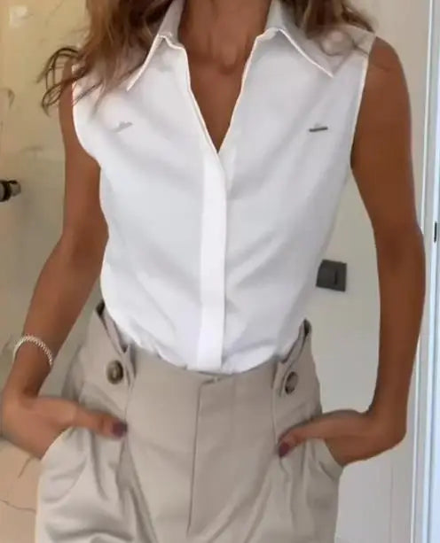 Two Piece Set Women Outfit Spring Summer New Elegant Off Shoulder Turn-Down Collar Shirt & High Waist Straight Pants Set