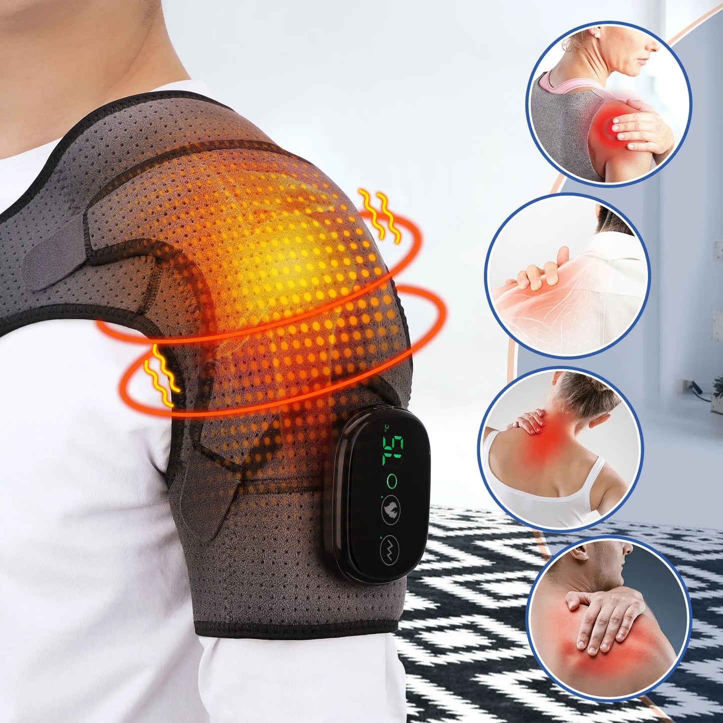 Electric Heating Shoulder Brace LED Display Vibration Shoulder Massage Support Belt Strap For Joint Brace Care Muscle Relaxation