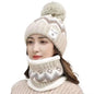 2PCS Winter Women Plush Velvet Hats Neck Warmer Hat Scarf Set Beanies Cycling Windproof Hat Outdoor Ear Protection