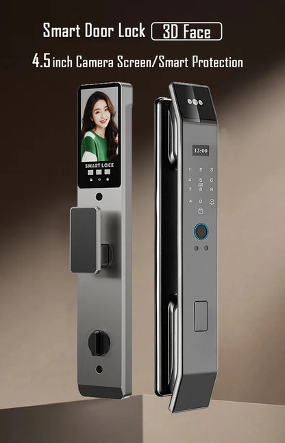 Tuya APP Smart Life APP Control Voice Intercom Smart Lock 3D Face Recognition Fingerprint Password Smart  Door Lock With Camera
